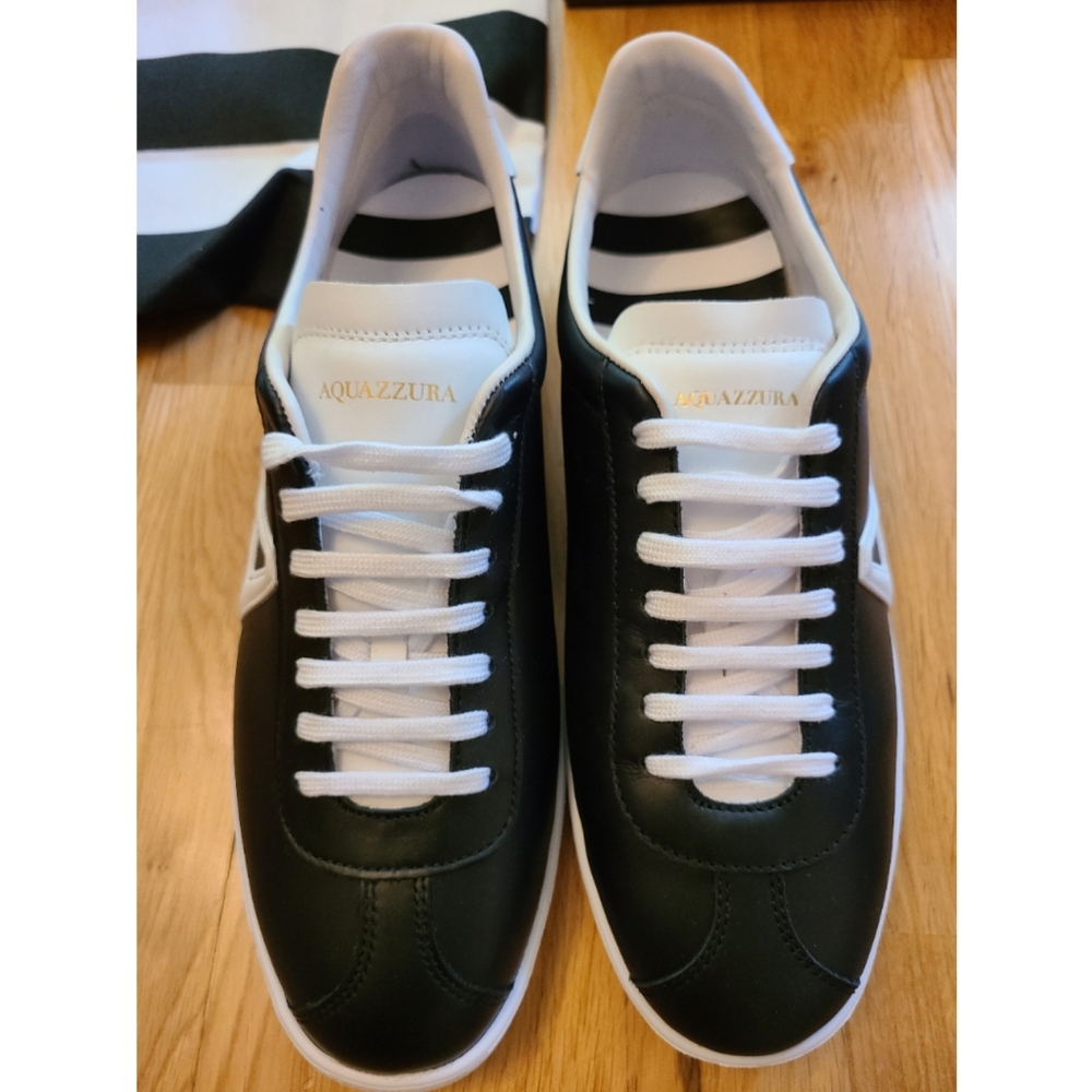 🆕️ Aquazzura The A Sneakers Black White 9.5 Preppy Streetwear Skater Minimalist - Picture 12 of 13